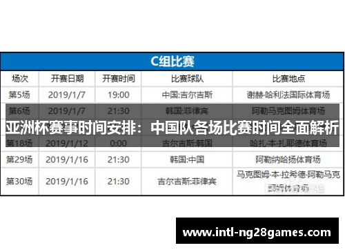 亚洲杯赛事时间安排:中国队各场比赛时间全面解析 亚洲杯赛事时间安排:中国队各场比赛时间全面解析