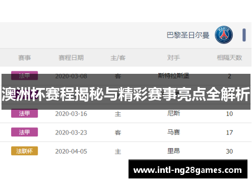 澳洲杯赛程揭秘与精彩赛事亮点全解析 澳洲杯赛程揭秘与精彩赛事亮点全解析