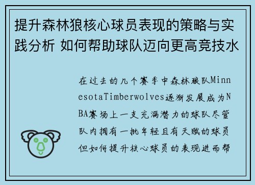 提升森林狼核心球员表现的策略与实践分析 如何帮助球队迈向更高竞技水平